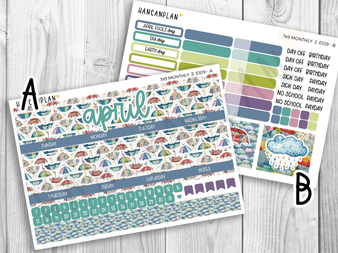 E-109 7x9 APRIL MONTHLY Cozy Rain Planner Kit Erin Condren Kit - Etsy