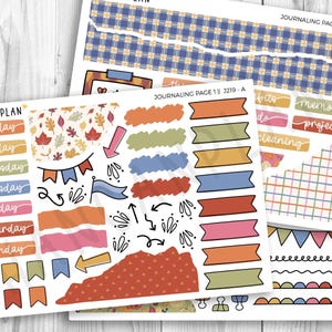May include: Two sheets of Hancanplan journaling stickers featuring days of the week, colorful banners, arrows, and decorative borders. The designs include autumn-themed leaf patterns, plaid strips, and various labels for habits and projects.