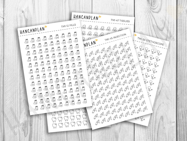Tmi Sticker Mini HEALTH Icons | Transparent Planner Stickers - Etsy