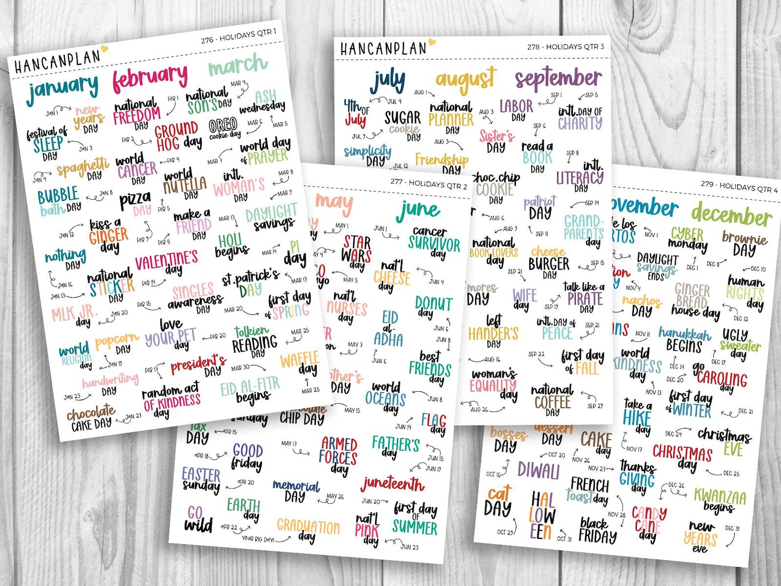 2026 Holiday Stickers | Fun & Traditional Holidays | Colorful Planner ...