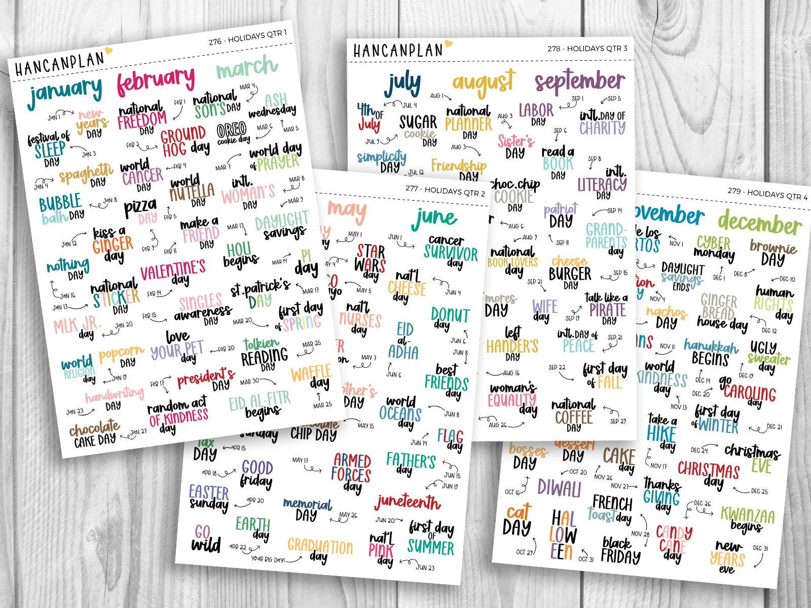2026 Holiday Stickers | Fun & Traditional Holidays | Colorful Planner ...