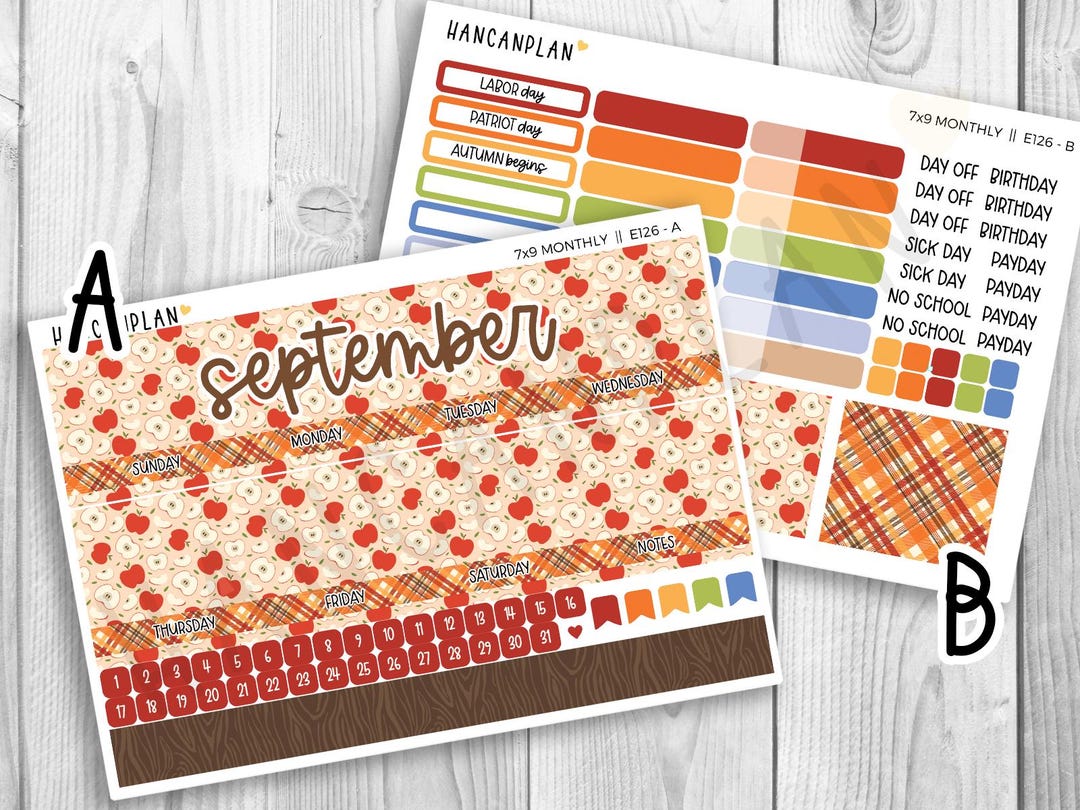 E-126 7x9 SEPTEMBER MONTHLY Apple Picking Planner Kit Erin Condren Kit ...