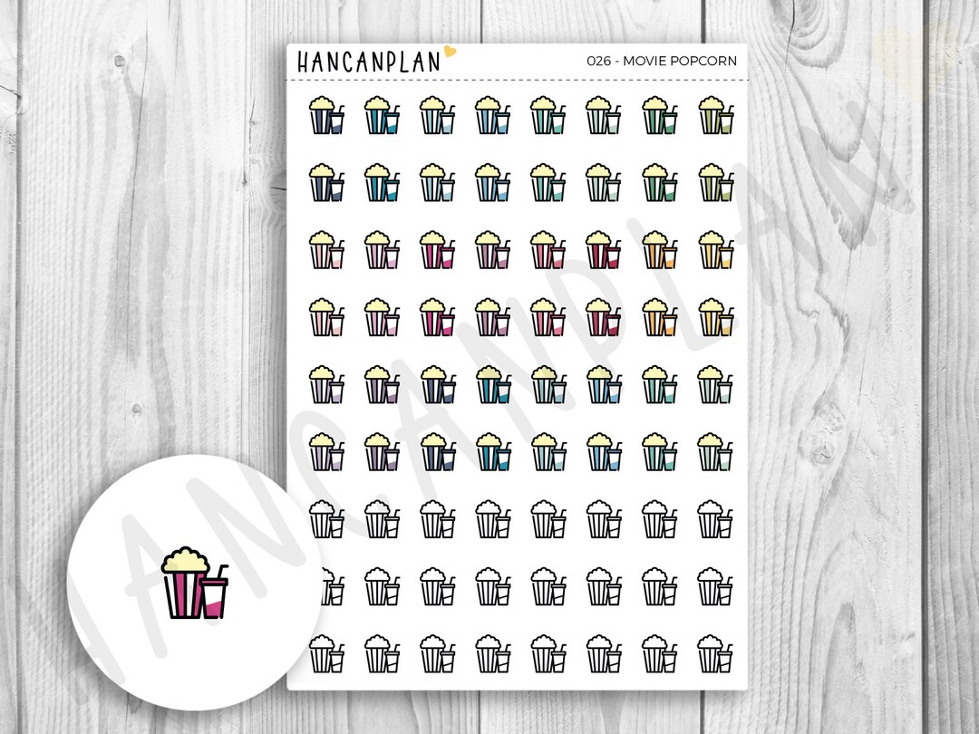 026 - Movie Popcorn Icons | Planner Stickers | Handlettered by ...