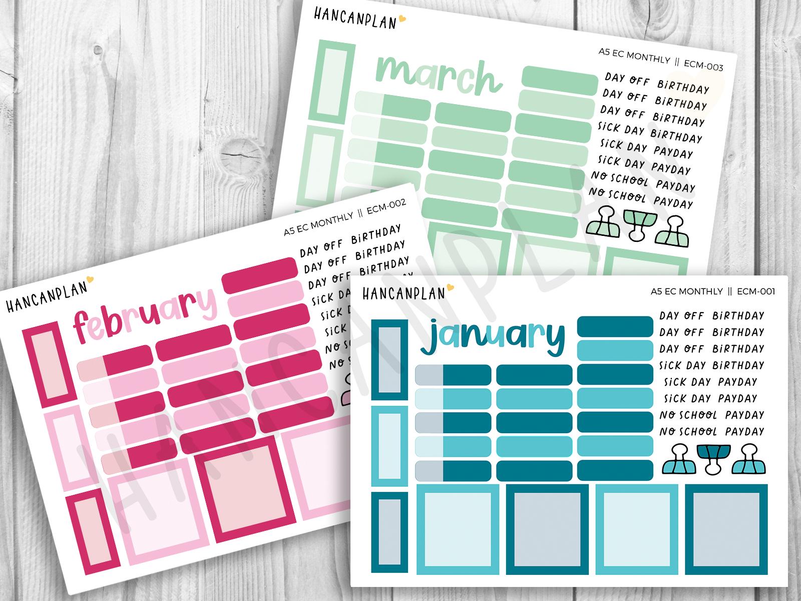 ECM - A5 EC Colorful Matching Monthly 12-Month Set | Erin Condren