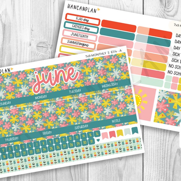 E-114 || 7x9 JUNE MONTHLY | SUMMER | Planner Kit | Erin Condren Kit