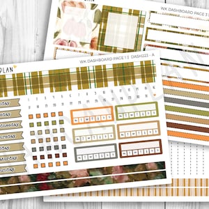 May include: Two sheets of planner stickers featuring a fall-themed design with plaid patterns, autumn leaves, and pumpkins. The stickers include labels for days of the week, numbered dates, checklists, and decorative borders with the text HANCANPLAN.
