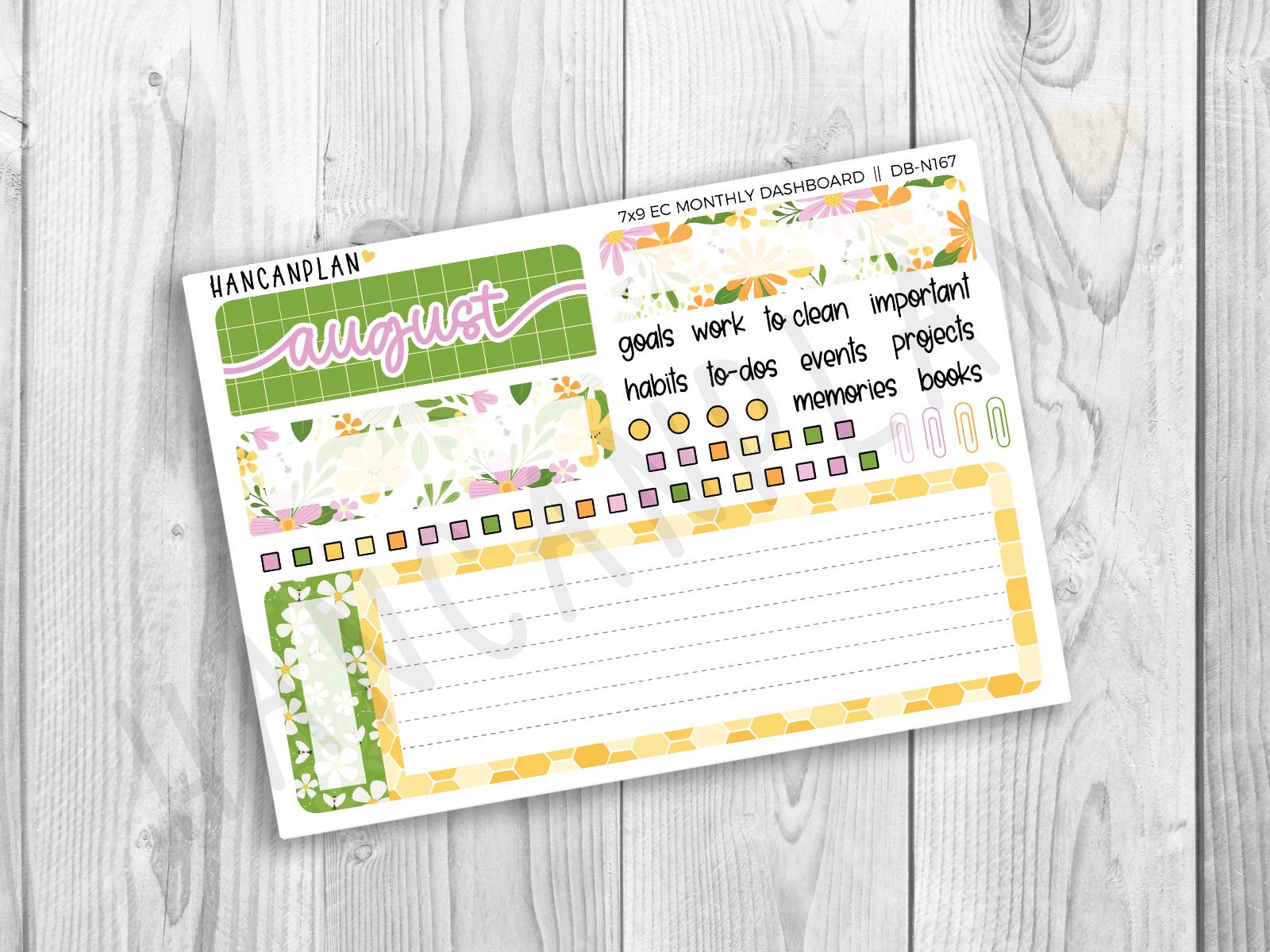 DB-N-167 || NEW 7x9 August Monthly Productivity Dashboard Kit | Busy Bee | Erin Condren 2025–2026