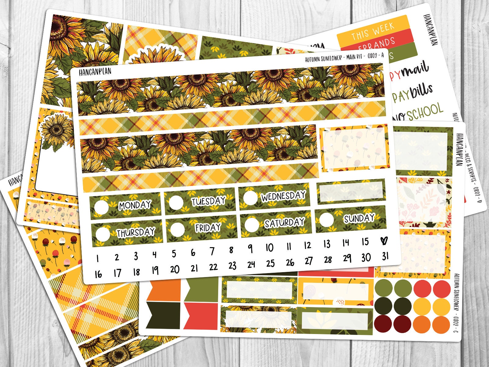 KIT-0802 || AUTUMN SUNFLOWER | Erin Condren weekly planner kit | hour…