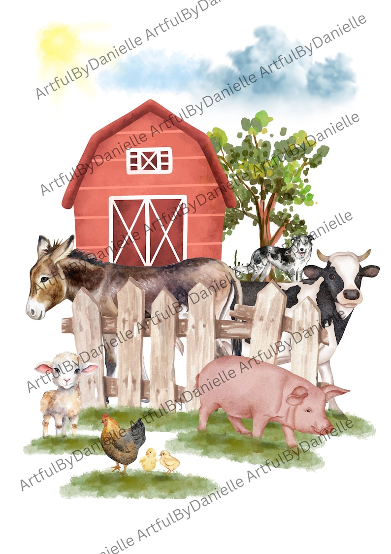 Farm Animals Children Wall Art, Farm Animals Digital Wall Art, Farm ...