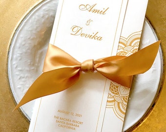 Satin Ribbon Sash for Wedding Program - Champagne, Gold, Dark Gold - Indian, Hindu - Chakra Collection - SAMPLE