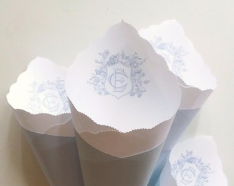 Hochzeitskegel in individuellen Farben, Folie zum Werfen von Blütenblättern, Konfetti-Riegel, Saatgut, Gastgeschenk, Süßigkeiten, Korb, Schachtel, Zeremonie zum Versenden – Bistro-Kollektion