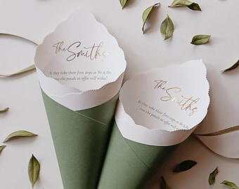 Wedding Cones with Ribbon, Custom Colors, Foil for Petal Toss, Confetti, Seed, Favor, Basket, Box, Ceremony Send Off - Bistro Collection