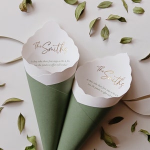 Wedding Cones with Ribbon, Custom Colors, Foil for Petal Toss, Confetti, Seed, Favor, Basket, Box, Ceremony Send Off - Bistro Collection