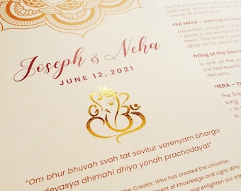 Wedding Program - Ivory, Champagne, White, Gold, Rose, Pink, Burgundy - Ganesh, Lotus Mandala - Indian, Hindu Ceremony - Chakra Collection