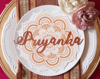 Menu Die Cut - Ivory, Dusty Rose, Champagne, Gold, Bronze, Burgundy, Lotus Mandala - Indian Wedding Dinner Party - Chakra Collection SAMPLE