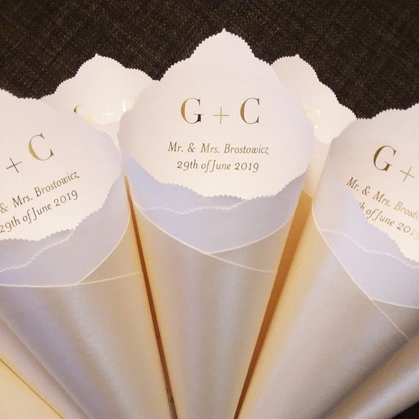 Wedding Cones in Custom Colors, Foil for Petal Toss, Confetti Bar, Seed, Favor, Candy, Basket, Box, Ceremony Send Off - Bistro Collection