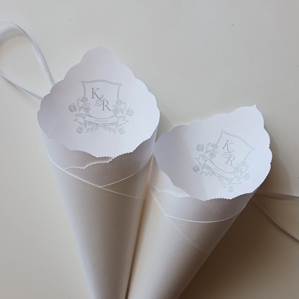 Wedding Cones with Ribbon, Custom Colors, Foil for Petal Toss, Confetti, Seed, Favor, Basket, Box, Ceremony Send Off - Bistro Collection
