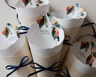 Wedding Cones with Ribbon, Custom Colors, Foil for Petal Toss, Confetti, Seed, Favor, Basket, Box, Ceremony Send Off - Bistro Collection