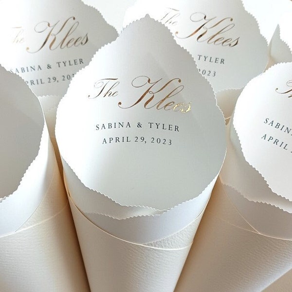 Wedding Cones in Custom Colors, Fonts for Petal Toss, Confetti Bar, Seed, Favor, Candy, Basket, Box, Ceremony Send Off - Bistro Collection