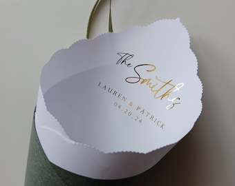 Wedding Cones with Ribbon, Custom Logo, Colors, Foil for Petal Toss, Confetti, Favor, Basket, Chair, Ceremony Send Off - Bistro Collection