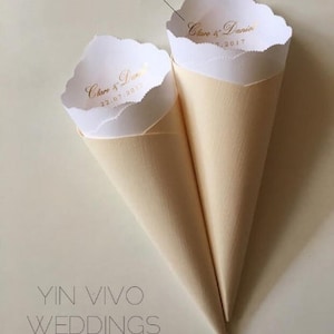 Wedding Cones with Ribbon, Custom Colors, Foil for Petal Toss, Confetti, Seed, Favor, Basket, Box, Ceremony Send Off Bistro Collection image 9