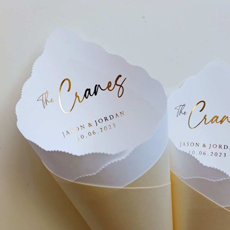Wedding Cones in Custom Colors, Foil for Petal Toss, Confetti Bar, Seed, Favor, Candy, Basket, Box, Ceremony Send Off Bistro Collection image 6