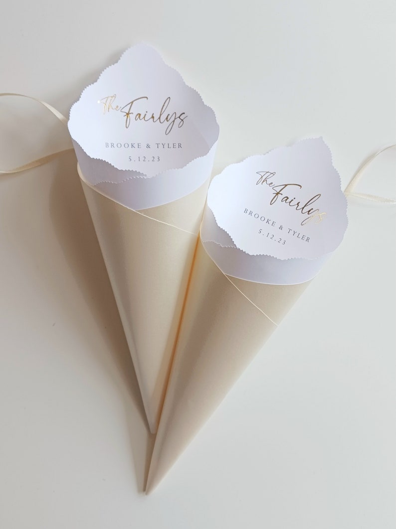 Wedding Cones with Ribbon, Custom Colors, Foil for Petal Toss, Confetti, Seed, Favor, Basket, Box, Ceremony Send Off Bistro Collection image 7