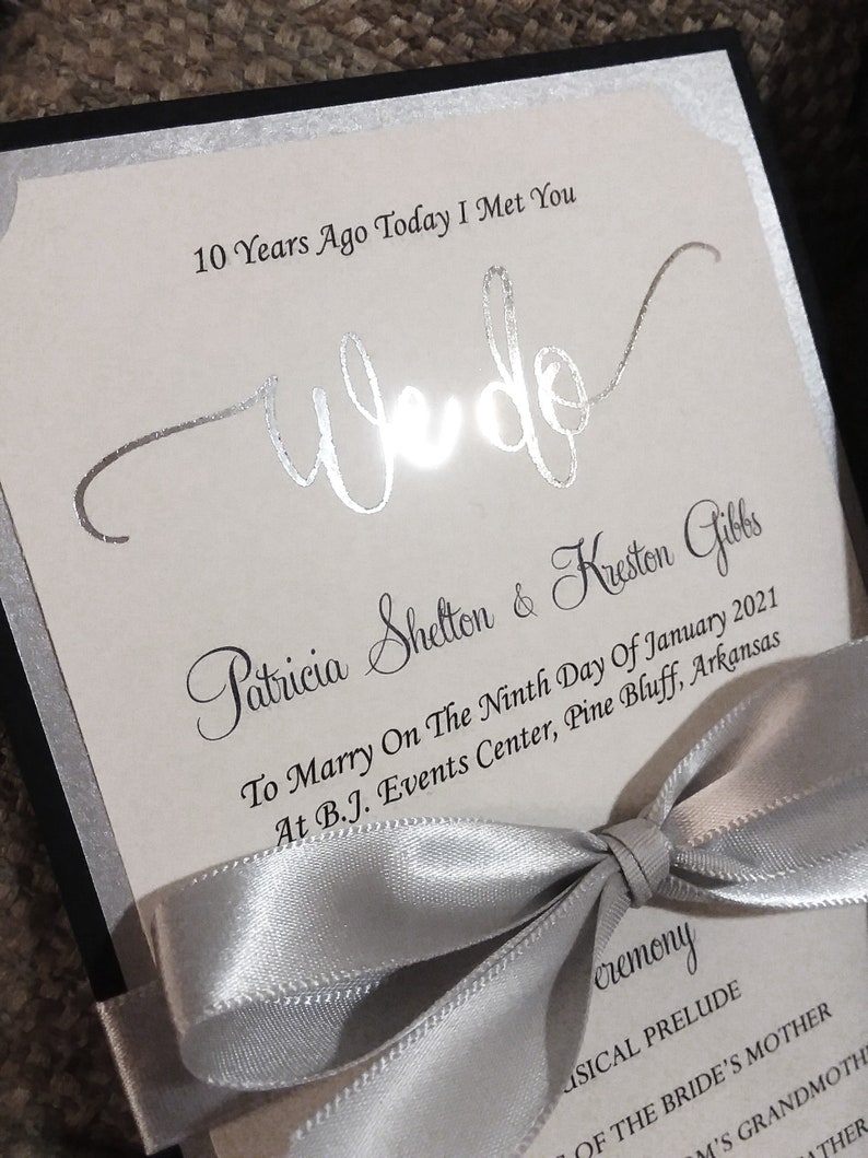 Wedding Ceremony Program Double Sided with Ribbon Bow Custom Text, Colors, Fonts, Clip Art, Printing, Foil Bistro Collection SAMPLE image 7