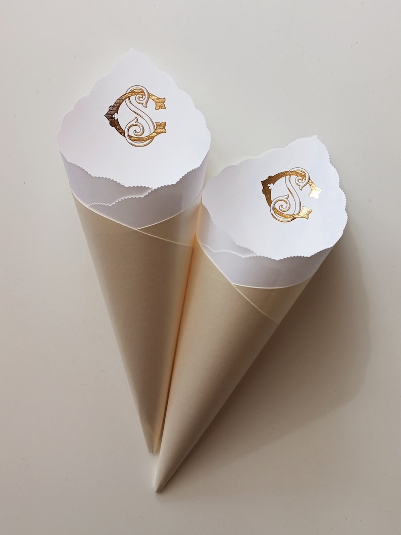 Wedding Cones in Custom Colors, Foil for Petal Toss, Confetti Bar, Seed, Favor, Candy, Basket, Box, Ceremony Send Off Bistro Collection image 7