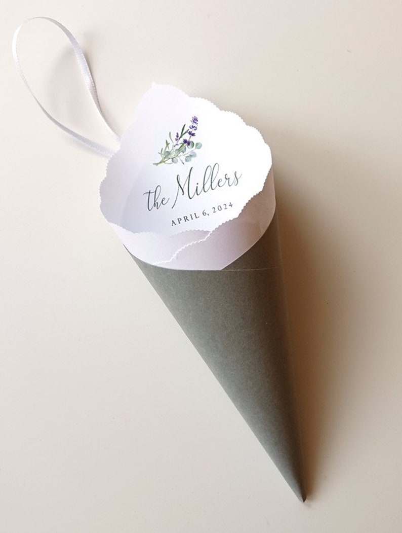 Wedding Cones with Ribbon, Custom Colors, Foil for Petal Toss, Confetti, Seed, Favor, Basket, Box, Ceremony Send Off Bistro Collection image 5