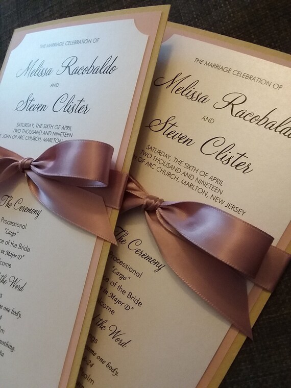 Wedding Ceremony Program Double Sided With Ribbon Bow Etsy