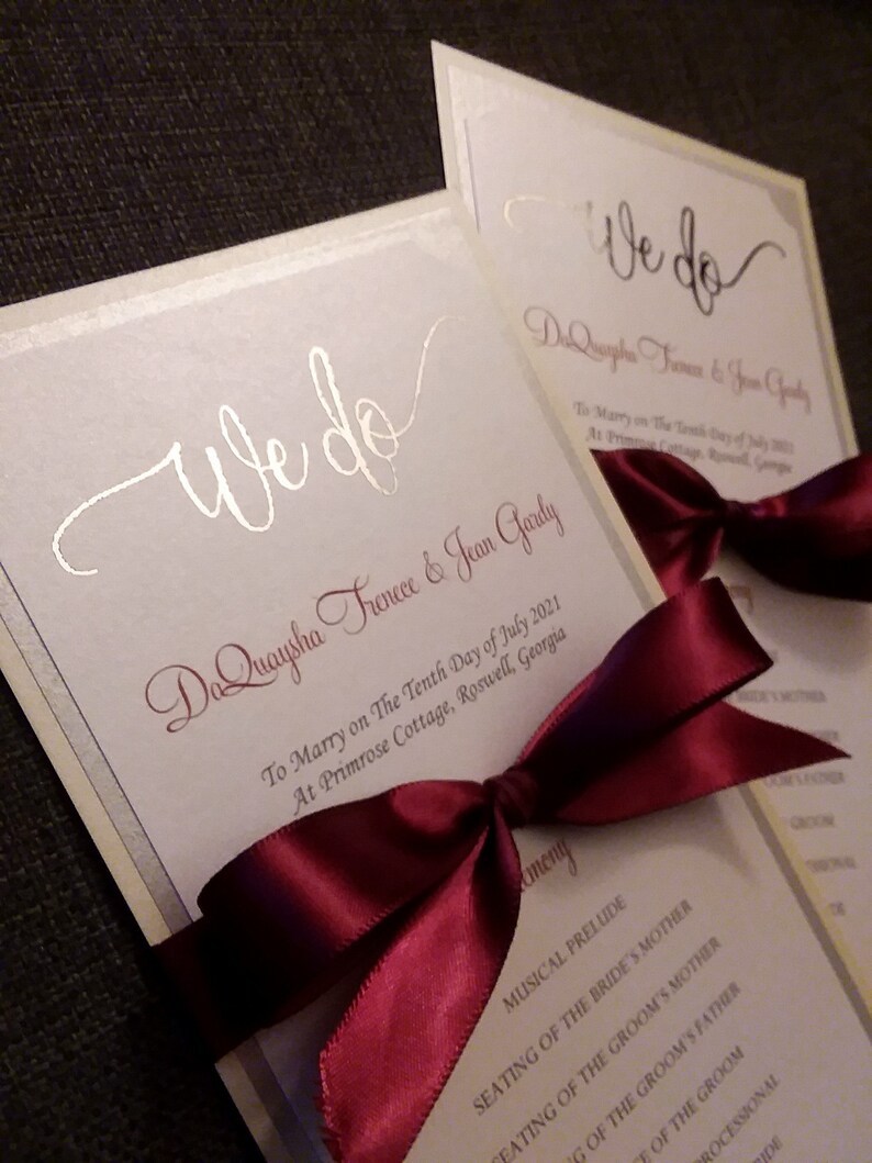 Wedding Ceremony Program Double Sided with Ribbon Bow Custom Text, Colors, Fonts, Clip Art, Printing, Foil Bistro Collection SAMPLE image 9