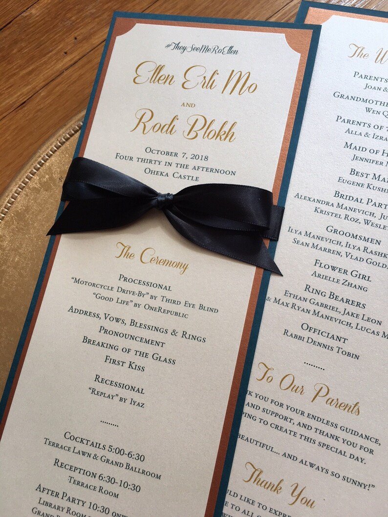 Wedding Ceremony Program Custom Colors Faux Gold Ink Etsy