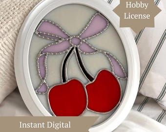 PATTERN: Stained Glass Bow-Tied Cherries Template • PDF Digital File (Instant Download)  • Hobby License