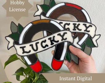 PATTERN: Stained Glass Western Banner Horseshoe Template • PDF Digital File (Instant Download)  • Hobby License