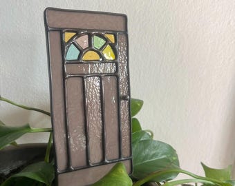 Mini Stained Glass Door Plant Stake -  Rainbow Pastels