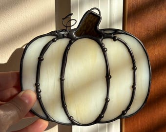Stained Glass Pumpkin Fall Decor - Wispy White