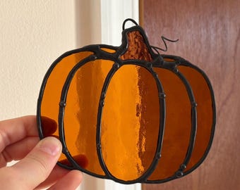 Stained Glass Pumpkin Suncatcher Amber Orange