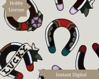 PATTERN BUNDLE: 3 Stained Glass Horseshoe Templates • PDF Digital File (Instant Download)  • Hobby License