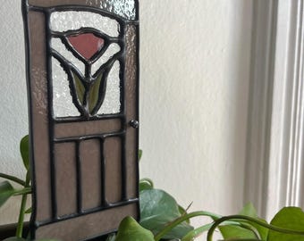 Mini Stained Glass Door Plant Stake -  Purple Tulip