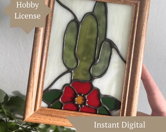 PATTERN: Stained Glass Floral Desert Cactus Template • PDF Digital File (Instant Download)  • Hobby License