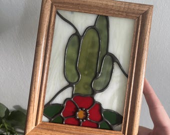 Stained Glass Cactus & Flower - Framed Wall Art