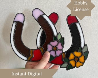 PATTERN: Stained Glass Western Floral Horseshoe Template • PDF Digital File (Instant Download)  • Hobby License