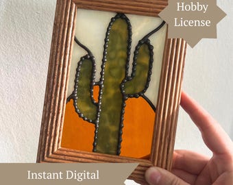 PATTERN: Stained Glass Desert Sunset Cactus Template • PDF Digital File (Instant Download)  • Hobby License