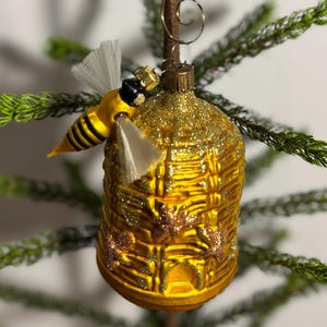 Beehive Vintage Glass Ornament With Attached Bee