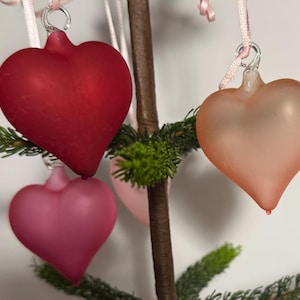 Three Vintage Blown Glass Heart Ornament Set