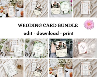 Green Minimalist Wedding Invitation Bundle, Digital Bundle, Invitation Set, Wedding Suite, Eco-Friendly, Digital Download