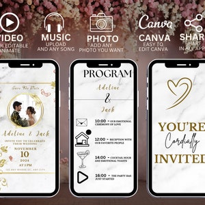 Gold Elegante Hochzeitseinladung, animierte E-Card Hochzeit, Digitale Heiratseinladung, Interaktive, moderne elektronische Hochzeitsansage