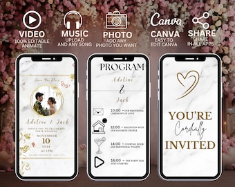 Gold Elegant Wedding Invitation, Animated Wedding E-Card, Digital Marriage Invite, Interactive, Modern Electronic Wedding Announcement