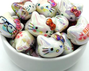 HK Aurora Kawaii Kitty Acrylic Focal Bead Mix Set, Cartoon Cat